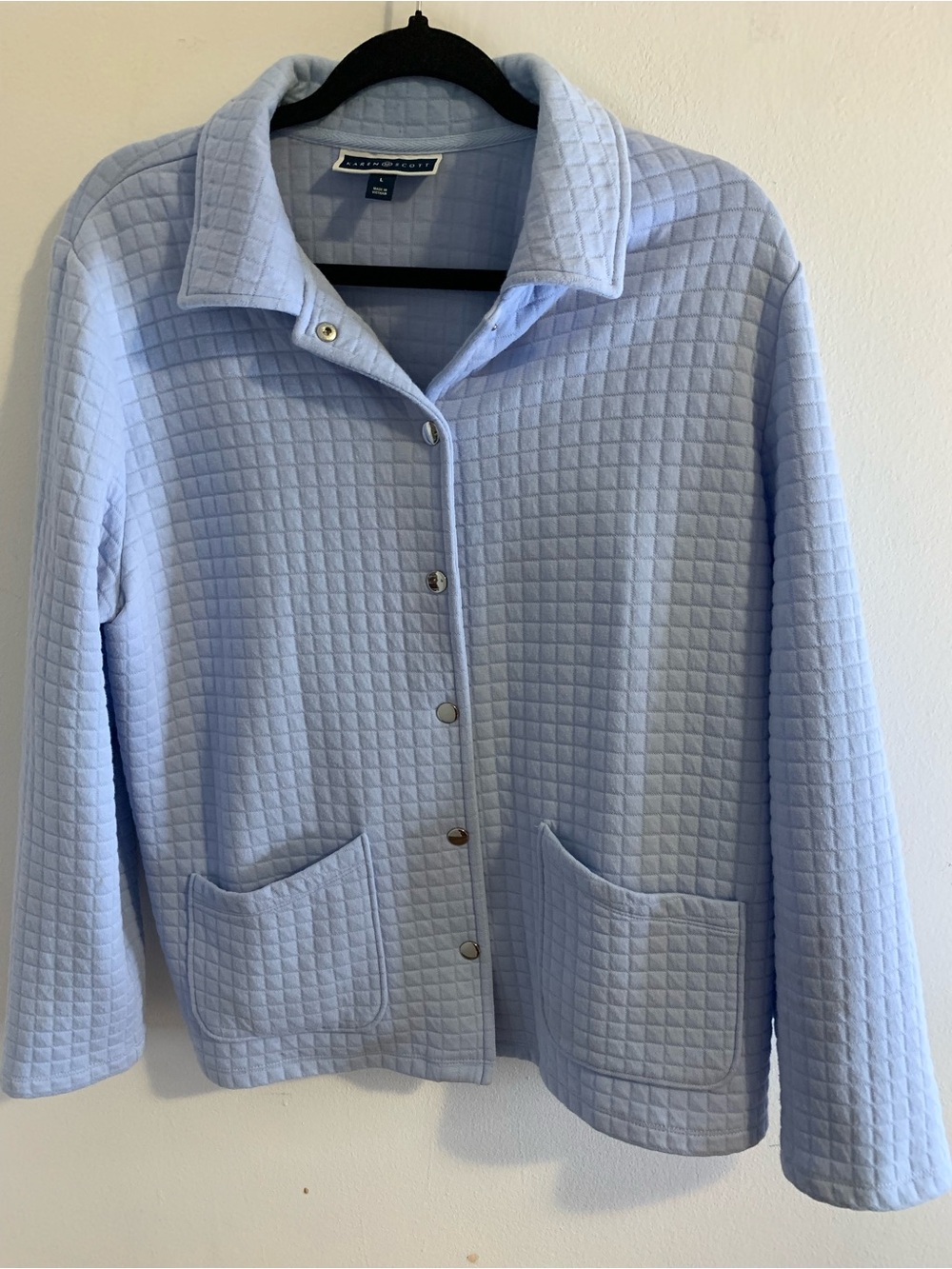 Karen Scott Light Blue Quilted Snap-Front Jacket
